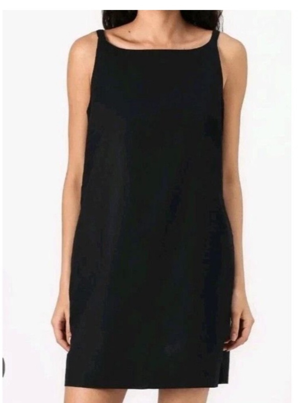 Gap Black Linen Blend Mini Dress Square Neck Pockets Sleeveless Woman's Large